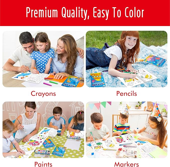 Hebayy 10 Pack Coloring Books for Kids, Ocean Theme Coloring Page with Games, Under the Sea Bulk Mini Coloring Books for Kids, Party Activity, Gifts