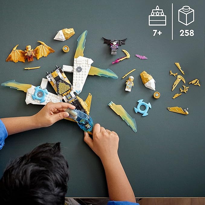 LEGO NINJAGO Zane's Golden Dragon Jet, 71770 Toy Plane Set, Birthday Gift Idea for Kids, Boys and Girls 7 Plus Years Old with Cole & Zane Minifigures