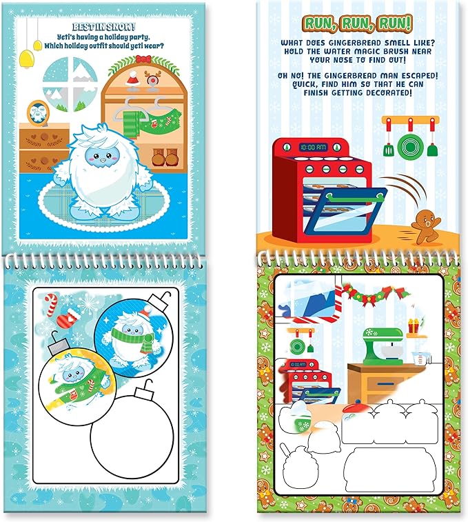 Scentco Holiday Water Magic (2 Pack - Candy Cane & Gingerbread) - Patented Gourmet Scented Reusable Water Reveal Activity Books - Stocking Stuffers, for Kids, No Mess, All Fun