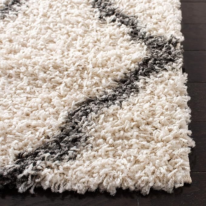 SAFAVIEH Dallas Shag Collection 2'3" x 6' Ivory / Dark Grey SGDS257H Trellis Non-Shedding Living Room Bedroom Dining Room Entryway Plush 1.5-inch Thick Runner Rug