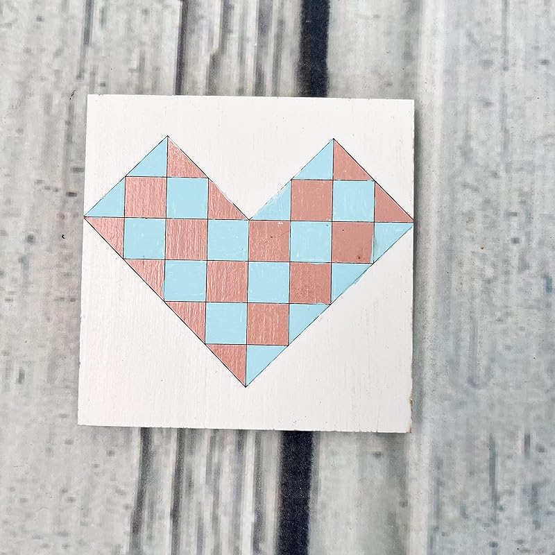 Unfinished Barn Quilt Square Wooden Sign, Country Decor Canvas Quilts Blocks (6 inches, Heart)