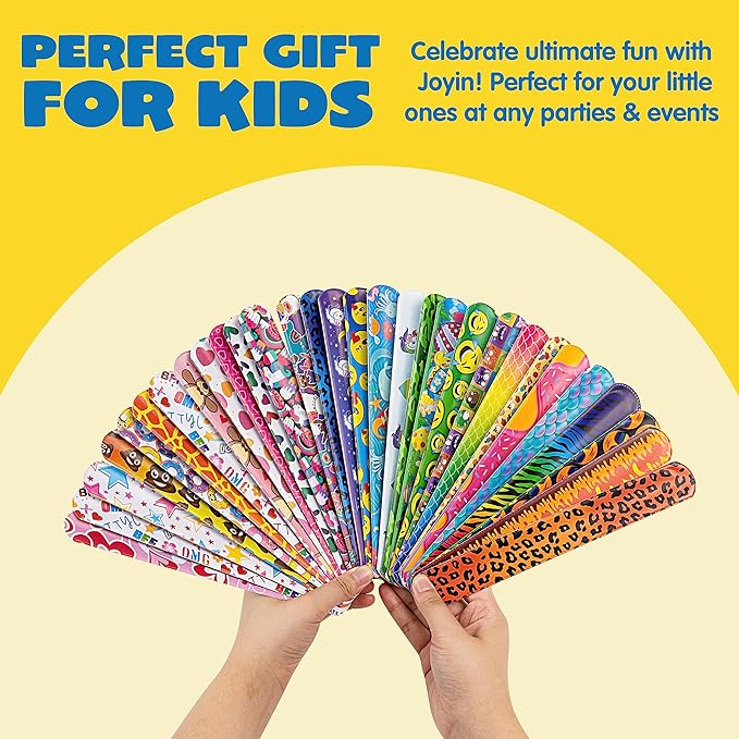 JOYIN 60 Pcs Slap Bracelets for Kids Bulk Wristbands with Animals, Friendship, Heart Print 36 Designs, for kids Easter Party Favors, Classroom Prizes Exchanging Gifts