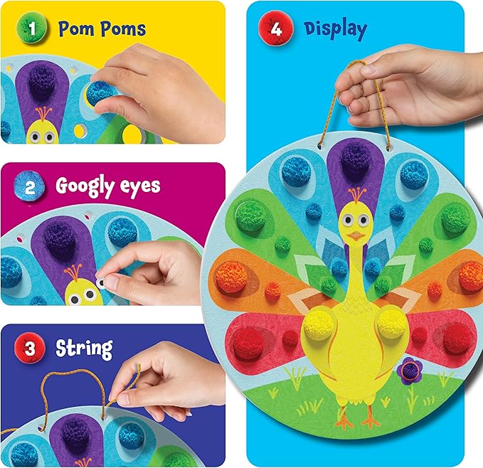 Pom Pom Arts & Crafts Kit for Toddlers - Toddler Art Activity Easter Craft for Little Boys & Girls Ages 3, 4, 5, 6 Years Old Kids Sensory Activities - Builds Fine Motor Skills & Hand-Eye Coordination