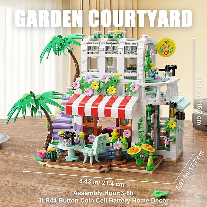 TYCOLE Flower House Building Set,Garden House Building Toy with LED Light,Romantic Greenhouse Model,Christmas Birthday Gift for Friends or girls8-12 (705PCS)