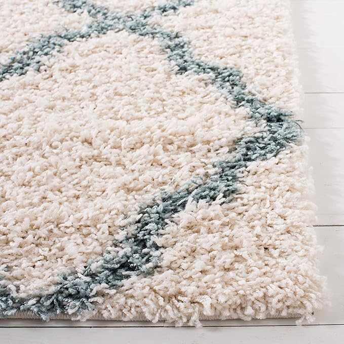 SAFAVIEH Dallas Shag Collection 2'3" x 8' Ivory / Seafoam SGDS257J Trellis Non-Shedding Living Room Bedroom Dining Room Entryway Plush 1.5-inch Thick Runner Rug
