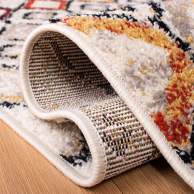 SAFAVIEH Amsterdam Collection Runner Rug - 2'3" x 22', Ivory & Multi, Moroccan Boho Design, Non-Shedding & Easy Care, Ideal for High Traffic Areas in Living Room, Bedroom (AMS108K)