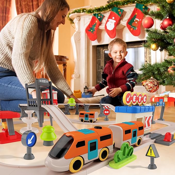 Urban Rail Train Set for Kids,55 pcs Electric Train Set Simulate City Transport System,Educational Toys for Toddler,Birthday Gifts for 3, 4, 5, 6, 7, 8+ Boys Girls