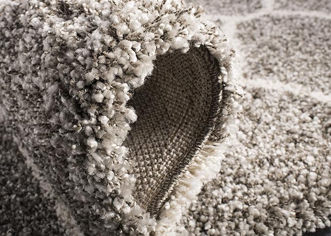 SAFAVIEH Hudson Shag Collection 5' Round Grey/Ivory SGH280B Moroccan Ogee Trellis Non-Shedding Living Room Bedroom Dining Room Entryway Plush 2-inch Thick Area Rug