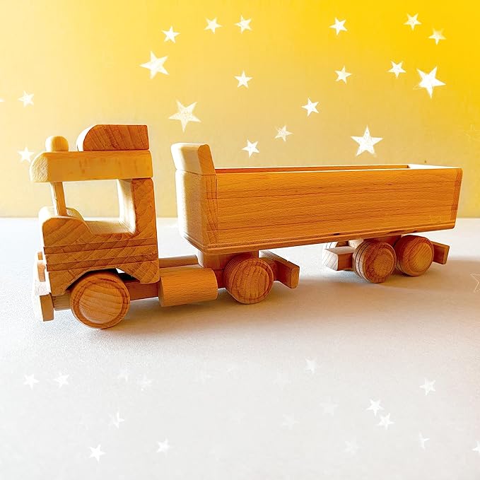 Wooden Truck Toy - for 3+ Yr Children - Handmade in Poland - Natural Unfinished Wood Eco Friendly Toy