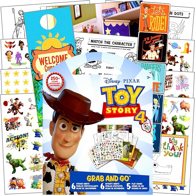 Disney Toy Story 4 Stickers Coloring Activity Book Set - Bundle Includes Toy Story Grab & Go, Toy Story Reward Stickers, 2-Sided Door Hanger, and More!