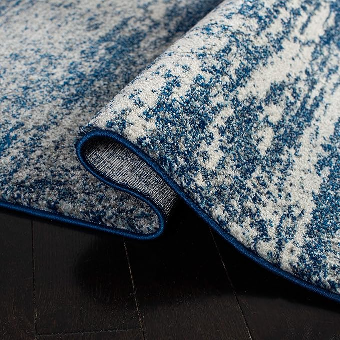 SAFAVIEH Evoke Collection 2'2" x 15' Navy/Ivory EVK272A Modern Abstract Non-Shedding Living Room Bedroom Runner Rug
