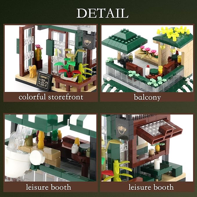 Street View Mini Building Blocks Coffee House Shop Store Building Kit Simulation Construction Educational Creative Toy for Boys Girls Age 8+ 1025 pcs