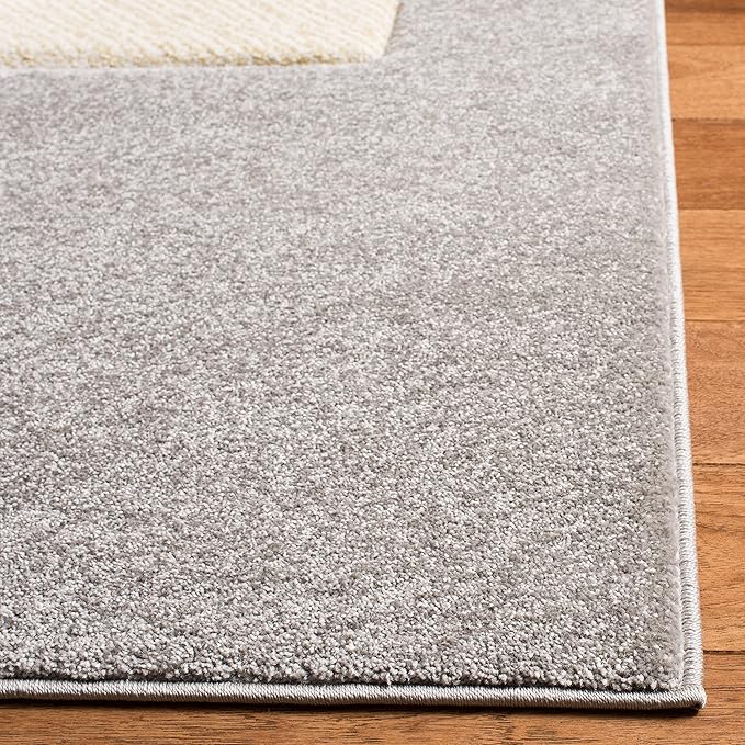 SAFAVIEH Carousel Kids Collection 8' Square Grey/Ivory CRK165B Elephant Non-Shedding Nursery Playroom Area Rug