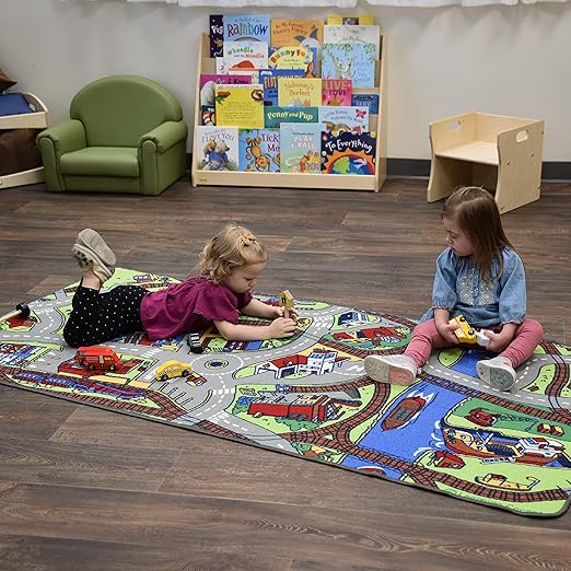 Learning Carpets Ridethe TrainPlay Carpet, 79” by 36” –Themed Carpet Develops Imagination –Skid-Proof Gel Backing –Durable -Self-Contained Play Mat for Hours of Fun –Indoor/Outdoor Use