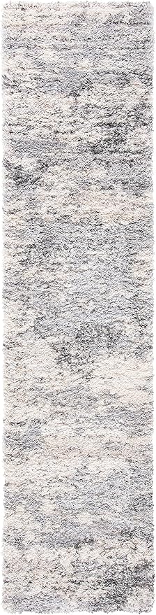 SAFAVIEH Berber Shag Collection Runner Rug - 2' x 6', Ivory & Beige, Modern Abstract Design, Non-Shedding & Easy Care, 1.2-inch Thick Ideal for High Traffic Areas in Living Room, Bedroom (BER272A)