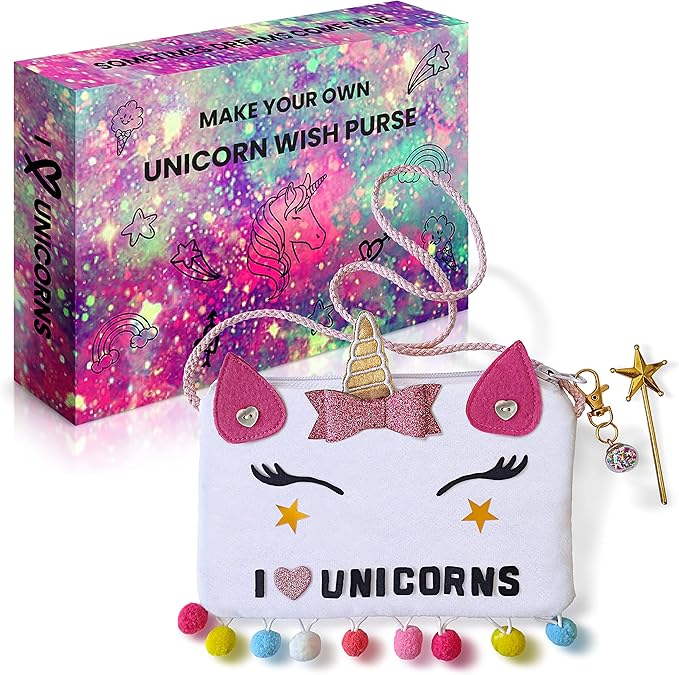 Make Your Own Unicorn Purse Kit, Arts and Crafts for Kids, DIY Unicorns Gifts for Girls Ages 3 4 5 6 7 8 Years and Up (No Sewing Needed), Magical Unicorn Toy Bag, Creative Girl's Project.