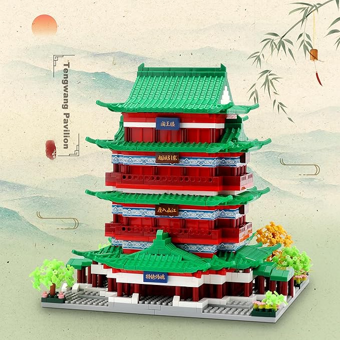 Chinese Ancient Architecture Micro Building Blocks Set - Tengwang Pavilion Model Kit, 2536 Pieces Creative Toy for Adults and Kids Ages 14+