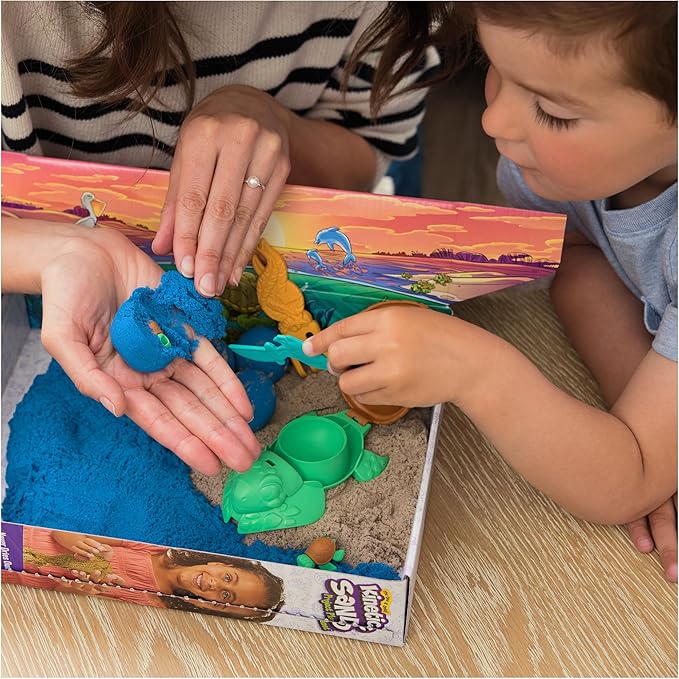 Kinetic Sand, Project Planet Turtle Beach with 14oz Play Sand, Tools & Molds, Sustainably Minded Eco Friendly Materials, Sensory Toys for Kids