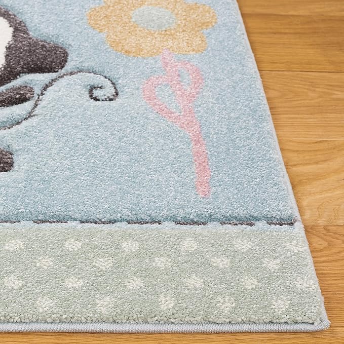SAFAVIEH Carousel Kids Collection Area Rug - 5'3" x 7'6", Blue, Animal Design, Ideal for High Traffic Area for Boys & Girls in Playroom, Nursery, Bedroom (CRK120K-5)