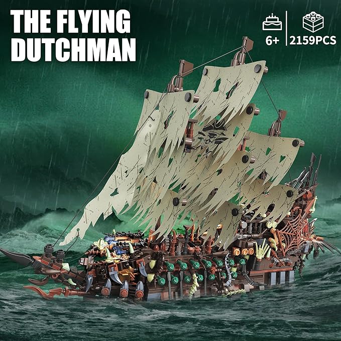 TYCOLE Pirate Ship Building Sets with Lights, MOC Flying Dutchman Model Toy Boat,Ghost Ship Building Blocks Sets,Christmas Birthday Gifts for Adults and Teens(2159Pieces)