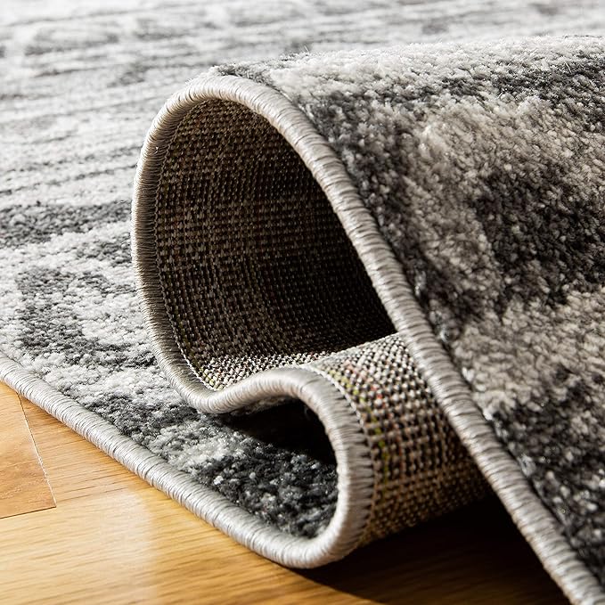 SAFAVIEH Adirondack Collection Area Rug - 4' Square, Ivory & Charcoal, Moroccan Boho Distressed Design, Non-Shedding & Easy Care, Ideal for High Traffic Areas in Living Room, Bedroom (ADR119N)