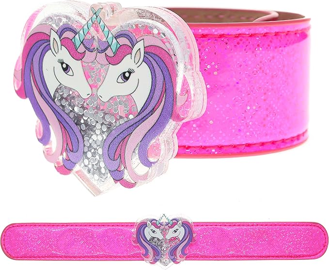 FROG SAC Unicorn Slap Bracelet for Kids with Glitter Shaker Charm, Unicorn Charms Glitter Snap Bracelets for Girls, Unicorn Toy Wristbands, Girl Birthday Party Favors, Stocking Stuffers