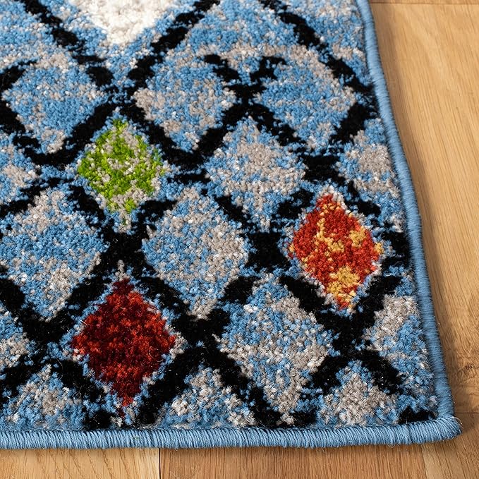 SAFAVIEH Amsterdam Collection Runner Rug - 2'3" x 8', Blue & Ivory, Moroccan Boho Design, Non-Shedding & Easy Care, Ideal for High Traffic Areas in Living Room, Bedroom (AMS115M)