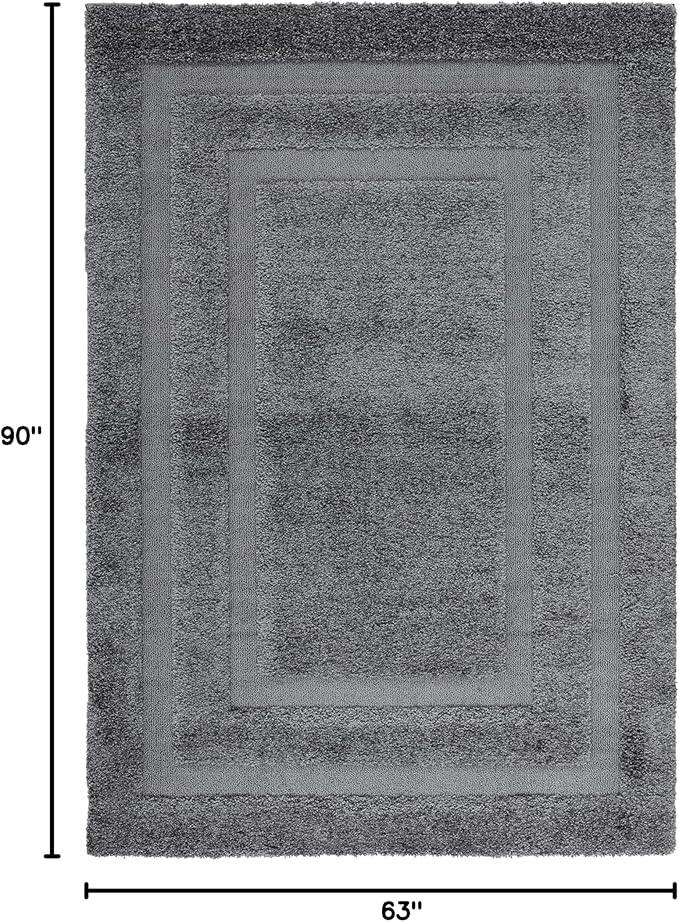 SAFAVIEH Florida Shag Collection Area Rug - 5'3" x 7'6", Grey & Grey, Border Design, Non-Shedding & Easy Care, 1.2-inch Thick Ideal for High Traffic Areas in Living Room, Bedroom (SG454-8080)