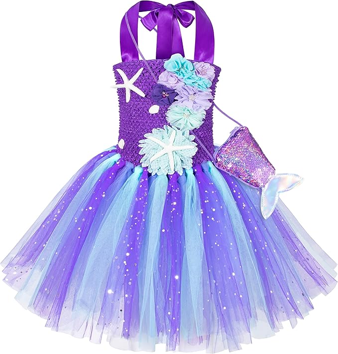 Little Mermaid Tutu Dress for Girls - Princess Mermaid Ariel Costume with Accessories
