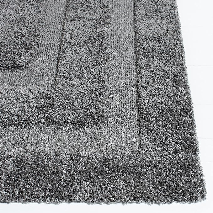SAFAVIEH Florida Shag Collection Area Rug - 9'6" x 13', Grey & Grey, Border Design, Non-Shedding & Easy Care, 1.2-inch Thick Ideal for High Traffic Areas in Living Room, Bedroom (SG454-8080)