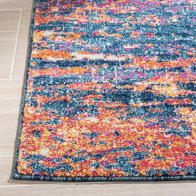 SAFAVIEH Evoke Collection Area Rug - 6'7" Square, Navy & Orange, Modern Abstract Design, Non-Shedding & Easy Care, Ideal for High Traffic Areas in Living Room, Bedroom (EVK272N)