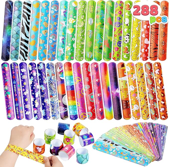 JOYIN 288 Pcs Slap Bracelets Party Favors - 36 Designs with Cute and Colorful Themes - Perfect for kids Easter Party Favors, Valentine Classroom Prizes Exchanging Gifts