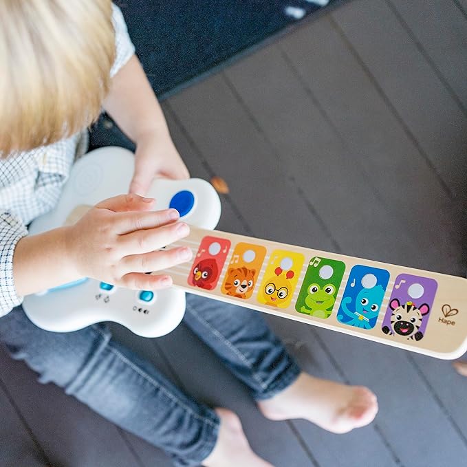 Baby Einstein Strum Along Songs Magic Touch Wooden Toy Guitar with Whammy Bar, Montessori Musical Learning Toy with Lights, 12mo+