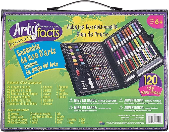 Darice 120-Piece Deluxe Art Set – Art Supplies for Drawing, Painting and More in a Plastic Case - Makes a Great Gift for Children and Adults
