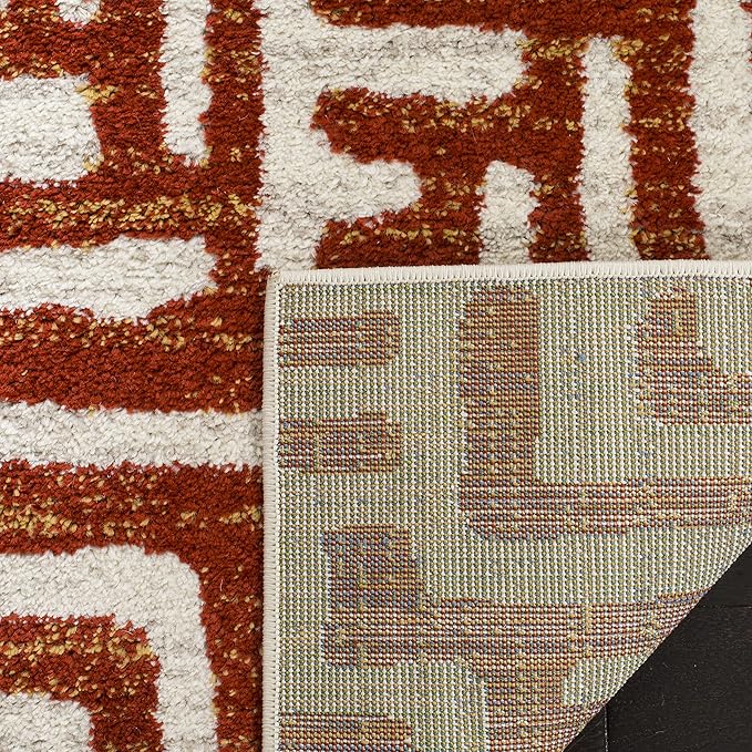 SAFAVIEH Amsterdam Collection Area Rug - 9' x 12', Ivory & Terracotta, Modern Abstract Design, Non-Shedding & Easy Care, Ideal for High Traffic Areas in Living Room, Bedroom (AMS106B)