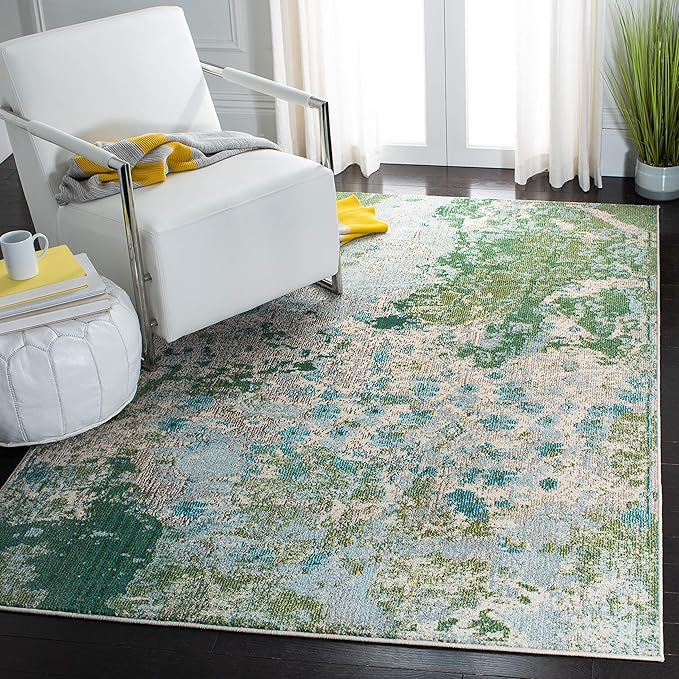 SAFAVIEH Madison Collection Accent Rug - 4' x 6', Green & Blue, Modern Abstract Design, Non-Shedding & Easy Care, Ideal for High Traffic Areas in Entryway, Living Room, Bedroom (MAD499X)