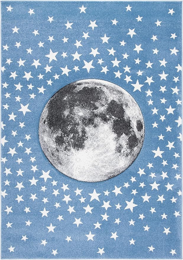 SAFAVIEH Carousel Kids Collection Area Rug - 6'7" x 9', Light Blue & Grey, Non-Shedding & Easy Care, Ideal for High Traffic Areas for Boys & Girls in Playroom, Nursery, Bedroom (CRK135L)