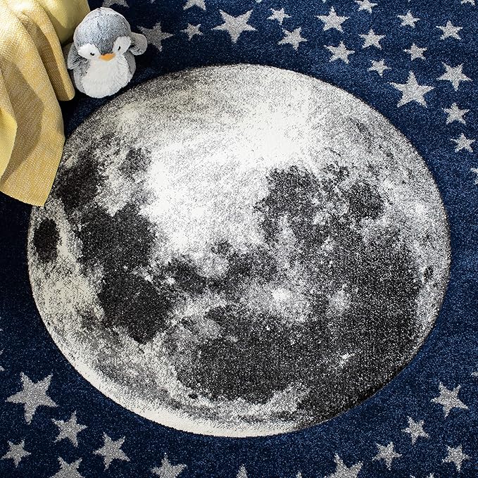SAFAVIEH Carousel Kids Collection Accent Rug - 4' x 6', Navy & Grey, Non-Shedding & Easy Care, Ideal for High Traffic Areas for Boys & Girls in Playroom, Nursery, Bedroom (CRK135N)