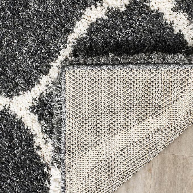 SAFAVIEH Hudson Shag Collection Runner Rug - 2'3" x 6', Dark Grey & Ivory, Trellis Design, Non-Shedding & Easy Care, 2-inch Thick Ideal for High Traffic Areas in Living Room, Bedroom (SGH280G)