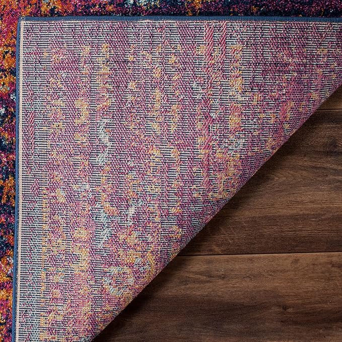 SAFAVIEH Evoke Collection 2'2" x 11' Blue / Fuchsia EVK275F Oriental Medallion Distressed Non-Shedding Living Room Bedroom Runner Rug