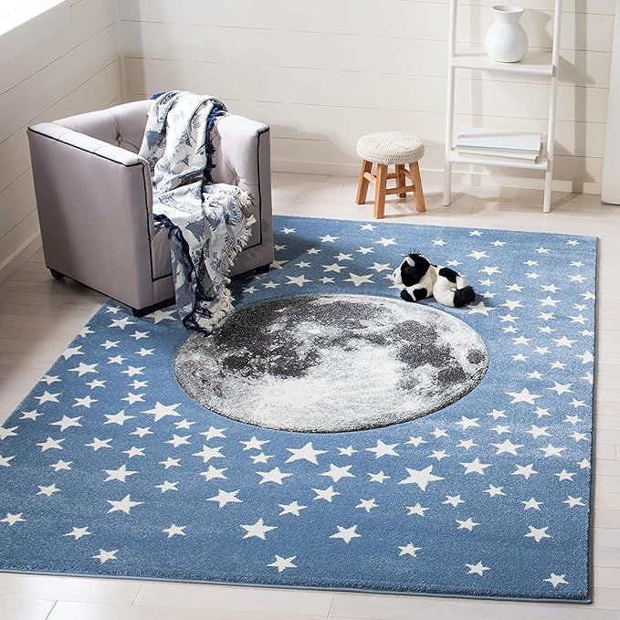 SAFAVIEH Carousel Kids Collection Area Rug - 8' x 10', Light Blue & Grey, Non-Shedding & Easy Care, Ideal for High Traffic Areas for Boys & Girls in Playroom, Nursery, Bedroom (CRK135L)