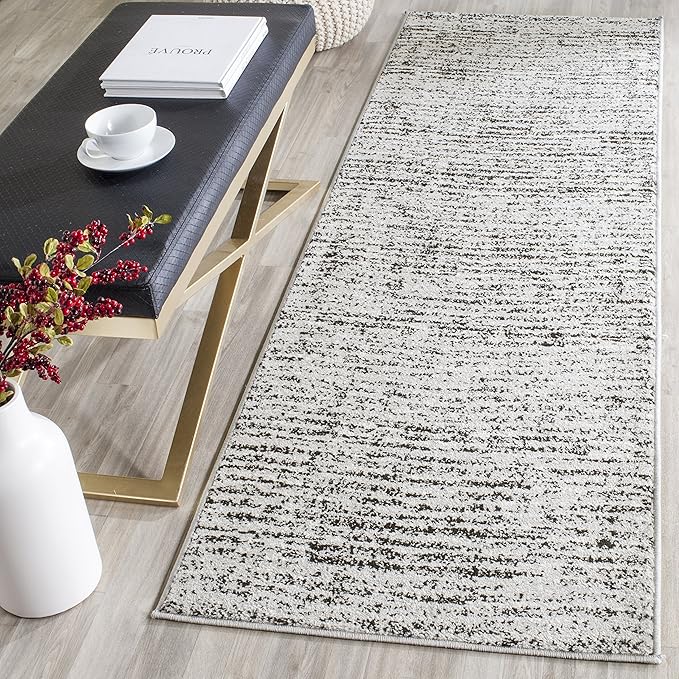 SAFAVIEH Adirondack Collection Runner Rug - 2'6" x 8', Black & Silver, Modern Abstract Design, Non-Shedding & Easy Care, Ideal for High Traffic Areas in Living Room, Bedroom (ADR117A)