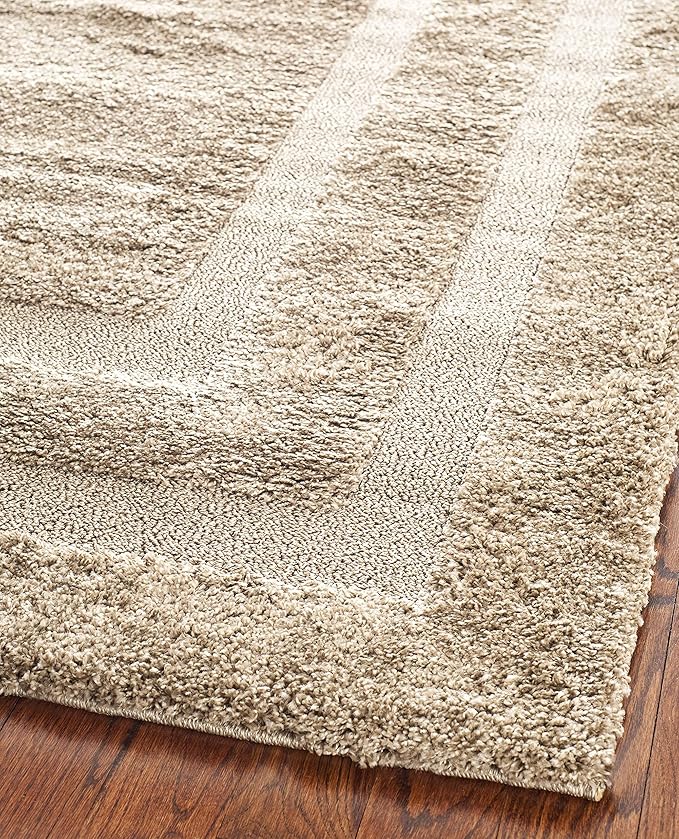 SAFAVIEH Florida Shag Collection Accent Rug - 4' x 6', Beige & Beige, Border Design, Non-Shedding & Easy Care, 1.2-inch Thick Ideal for High Traffic Areas in Foyer, Living Room, Bedroom (SG454-1313)