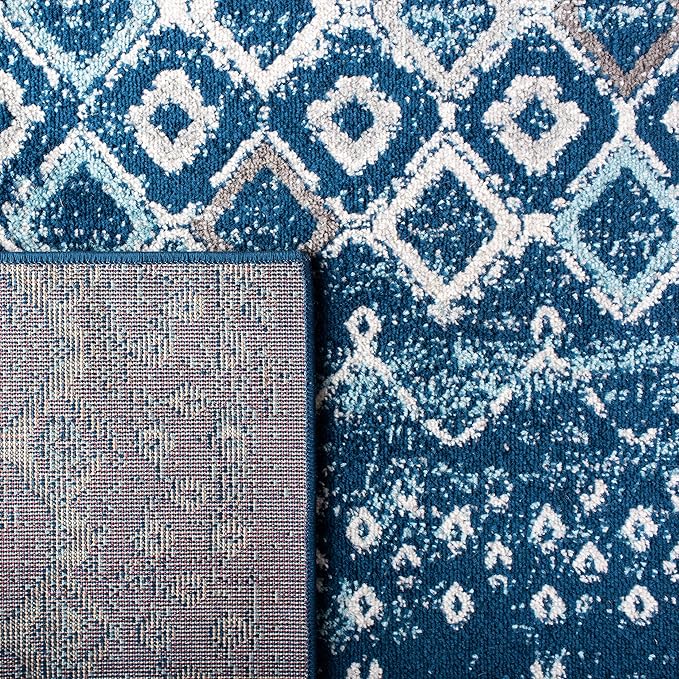 SAFAVIEH Amsterdam Collection Accent Rug - 2'3" x 4', Navy & Beige, Moroccan Boho Design, Non-Shedding & Easy Care, Ideal for High Traffic Areas in Entryway, Living Room, Bedroom (AMS108N)