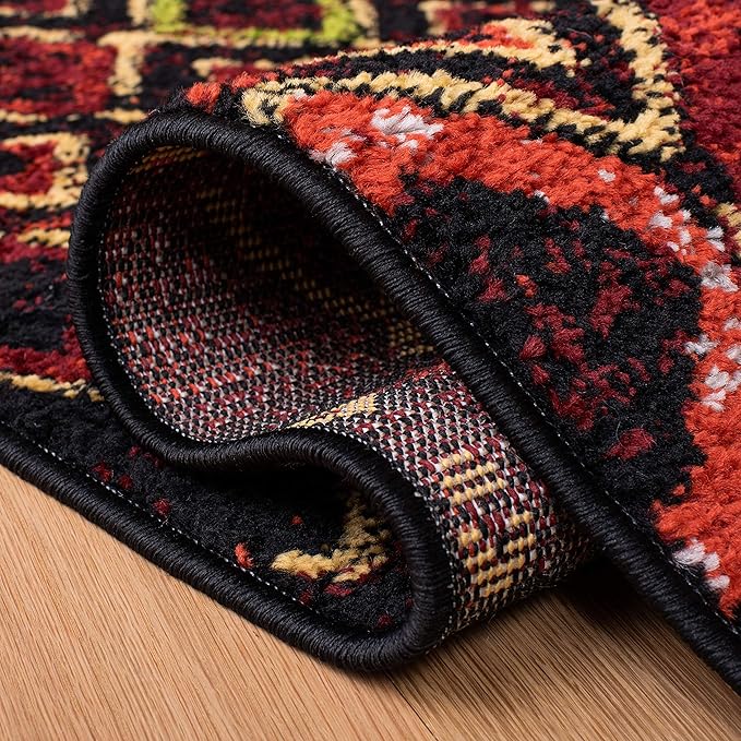 SAFAVIEH Amsterdam Collection Runner Rug - 2'3" x 22', Black & Multi, Moroccan Boho Design, Non-Shedding & Easy Care, Ideal for High Traffic Areas in Living Room, Bedroom (AMS108P)