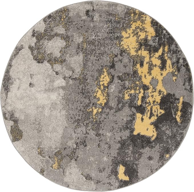 SAFAVIEH Adirondack Collection 12' Round Grey / Yellow ADR134H Modern Abstract Non-Shedding Dining Room Entryway Foyer Living Room Bedroom Area Rug