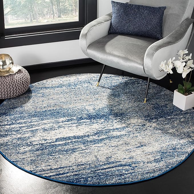 SAFAVIEH Evoke Collection 11' Round Navy/Ivory EVK272A Modern Abstract Non-Shedding Dining Room Entryway Foyer Living Room Bedroom Area Rug