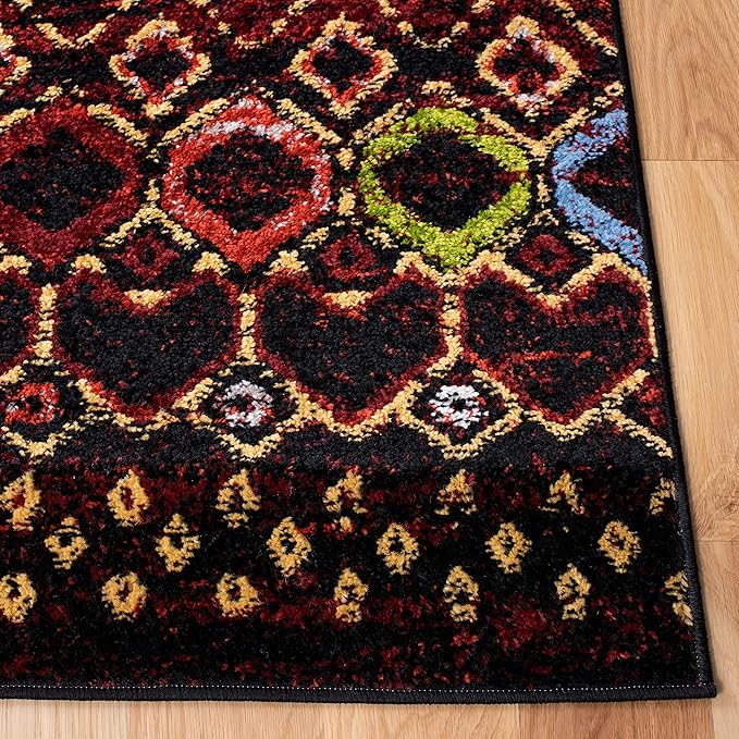 SAFAVIEH Amsterdam Collection Runner Rug - 2'3" x 16', Black & Multi, Moroccan Boho Design, Non-Shedding & Easy Care, Ideal for High Traffic Areas in Living Room, Bedroom (AMS108P)
