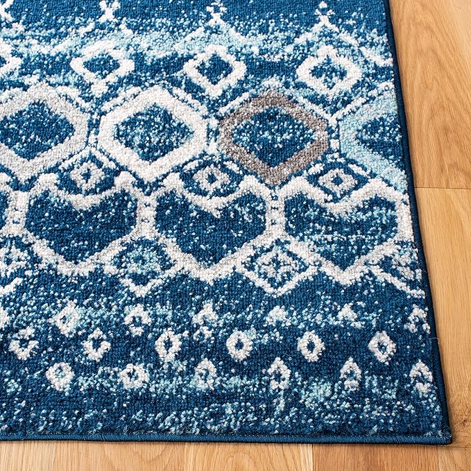 SAFAVIEH Amsterdam Collection Runner Rug - 2'3" x 6', Navy & Beige, Moroccan Boho Design, Non-Shedding & Easy Care, Ideal for High Traffic Areas in Living Room, Bedroom (AMS108N)