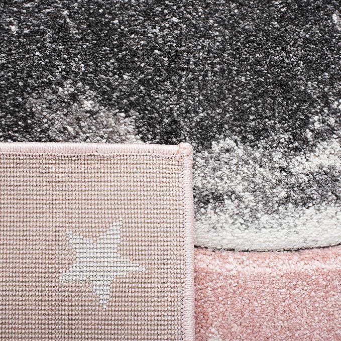 SAFAVIEH Carousel Kids Collection 3' Round Pink/Grey CRK135U Moon & Stars Non-Shedding Playroom Nursery Bedroom Area Rug